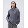 imageSUUKSESS Women Cashmere Oversized Quarter Zip Pullover Sweater Long Sleeve Collared Ribbed Knit Jumper TopsGrey