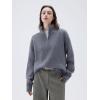 imageSUUKSESS Women Cashmere Oversized Quarter Zip Pullover Sweater Long Sleeve Collared Ribbed Knit Jumper TopsGrey