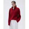 imageSUUKSESS Women Cashmere Oversized Quarter Zip Pullover Sweater Long Sleeve Collared Ribbed Knit Jumper TopsRed