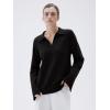 imageSUUKSESS Women Cashmere Oversized V Neck Pullover Sweaters Long Sleeve Collared Knit Jumper TopsBlack
