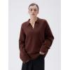 imageSUUKSESS Women Cashmere Oversized V Neck Pullover Sweaters Long Sleeve Collared Knit Jumper TopsBrown