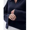imageSUUKSESS Women Cashmere Oversized V Neck Pullover Sweaters Long Sleeve Collared Knit Jumper TopsNavy Blue