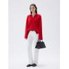 imageSUUKSESS Women Cashmere Oversized V Neck Pullover Sweaters Long Sleeve Collared Knit Jumper TopsRed