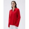 imageSUUKSESS Women Cashmere Oversized V Neck Pullover Sweaters Long Sleeve Collared Knit Jumper TopsRed