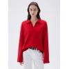 imageSUUKSESS Women Cashmere Oversized V Neck Pullover Sweaters Long Sleeve Collared Knit Jumper TopsRed