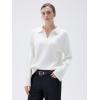 imageSUUKSESS Women Cashmere Oversized V Neck Pullover Sweaters Long Sleeve Collared Knit Jumper TopsWhite
