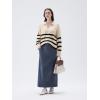imageSUUKSESS Women Cashmere Oversized V Neck Pullover Sweaters Long Sleeve Collared Knit Jumper TopsWhite Black Stripe