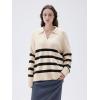 imageSUUKSESS Women Cashmere Oversized V Neck Pullover Sweaters Long Sleeve Collared Knit Jumper TopsWhite Black Stripe