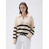 imageSUUKSESS Women Cashmere Oversized V Neck Pullover Sweaters Long Sleeve Collared Knit Jumper TopsWhite Black Stripe
