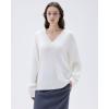 imageSUUKSESS Women Cashmere Oversized V Neck Pullover Sweaters Long Sleeve JumpersCream White