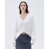 imageSUUKSESS Women Cashmere Oversized V Neck Pullover Sweaters Long Sleeve JumpersCream White