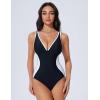 imageSUUKSESS Women One Piece Swimsuit Slimming Tummy Control Deep V Neck Bathing SuitBlack White