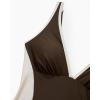 imageSUUKSESS Women One Piece Swimsuit Slimming Tummy Control Deep V Neck Bathing SuitBrown White