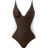 imageSUUKSESS Women One Piece Swimsuit Slimming Tummy Control Deep V Neck Bathing SuitBrown White