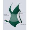 imageSUUKSESS Women One Piece Swimsuit Slimming Tummy Control Deep V Neck Bathing SuitGreen White