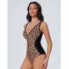 imageSUUKSESS Women One Piece Swimsuit Slimming Tummy Control Deep V Neck Bathing SuitLeopard Black