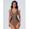 imageSUUKSESS Women One Piece Swimsuit Slimming Tummy Control Deep V Neck Bathing SuitLeopard Black