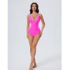 imageSUUKSESS Women One Piece Swimsuit Slimming Tummy Control Deep V Neck Bathing SuitPink Colorblock