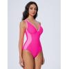 imageSUUKSESS Women One Piece Swimsuit Slimming Tummy Control Deep V Neck Bathing SuitPink Colorblock