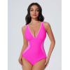 imageSUUKSESS Women One Piece Swimsuit Slimming Tummy Control Deep V Neck Bathing SuitPink Colorblock