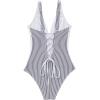 imageSUUKSESS Women One Piece Swimsuit Slimming Tummy Control Deep V Neck Bathing SuitWhite Black Striped