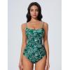 imageSUUKSESS Women One Piece Tummy Control Swimsuit Crisscross Backless Bathing SuitGreen White Floral
