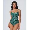 imageSUUKSESS Women One Piece Tummy Control Swimsuit Crisscross Backless Bathing SuitGreen White Floral