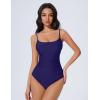 imageSUUKSESS Women One Piece Tummy Control Swimsuit Crisscross Backless Bathing SuitIndigo Blue