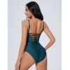 imageSUUKSESS Women One Piece Tummy Control Swimsuit Crisscross Backless Bathing SuitPeacock Blue