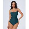 imageSUUKSESS Women One Piece Tummy Control Swimsuit Crisscross Backless Bathing SuitPeacock Blue