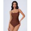 imageSUUKSESS Women One Piece Tummy Control Swimsuit Crisscross Backless Bathing SuitReddish Brown