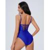 imageSUUKSESS Women One Piece Tummy Control Swimsuit Crisscross Backless Bathing SuitRoyal Blue