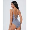 imageSUUKSESS Women One Piece Tummy Control Swimsuit Crisscross Backless Bathing SuitWhite Black Striped