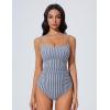 imageSUUKSESS Women One Piece Tummy Control Swimsuit Crisscross Backless Bathing SuitWhite Black Striped
