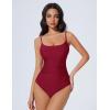 imageSUUKSESS Women One Piece Tummy Control Swimsuit Crisscross Backless Bathing SuitWine Red
