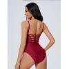 imageSUUKSESS Women One Piece Tummy Control Swimsuit Crisscross Backless Bathing SuitWine Red