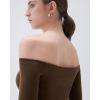 imageSUUKSESS Women Padded Off The Shoulder Tops Ribbed Long Sleeve Shirts Fall BasicBrown