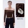 imageSUUKSESS Women Padded Off The Shoulder Tops Ribbed Long Sleeve Shirts Fall BasicBrown