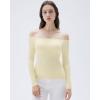 imageSUUKSESS Women Padded Off The Shoulder Tops Ribbed Long Sleeve Shirts Fall BasicButter Yellow