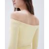 imageSUUKSESS Women Padded Off The Shoulder Tops Ribbed Long Sleeve Shirts Fall BasicButter Yellow