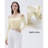 imageSUUKSESS Women Padded Off The Shoulder Tops Ribbed Long Sleeve Shirts Fall BasicButter Yellow