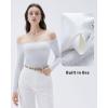 imageSUUKSESS Women Padded Off The Shoulder Tops Ribbed Long Sleeve Shirts Fall BasicGrey