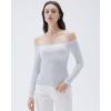 imageSUUKSESS Women Padded Off The Shoulder Tops Ribbed Long Sleeve Shirts Fall BasicGrey