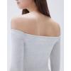 imageSUUKSESS Women Padded Off The Shoulder Tops Ribbed Long Sleeve Shirts Fall BasicGrey