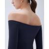 imageSUUKSESS Women Padded Off The Shoulder Tops Ribbed Long Sleeve Shirts Fall BasicNavy Blue
