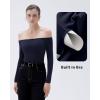 imageSUUKSESS Women Padded Off The Shoulder Tops Ribbed Long Sleeve Shirts Fall BasicNavy Blue