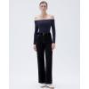 imageSUUKSESS Women Padded Off The Shoulder Tops Ribbed Long Sleeve Shirts Fall BasicNavy Blue