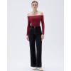 imageSUUKSESS Women Padded Off The Shoulder Tops Ribbed Long Sleeve Shirts Fall BasicWine Red