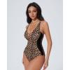 imageSUUKSESS Womens One Piece Tummy Control Swimsuit Crisscross Back Bathing SuitsLeopard Black