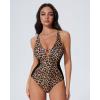 imageSUUKSESS Womens One Piece Tummy Control Swimsuit Crisscross Back Bathing SuitsLeopard Black